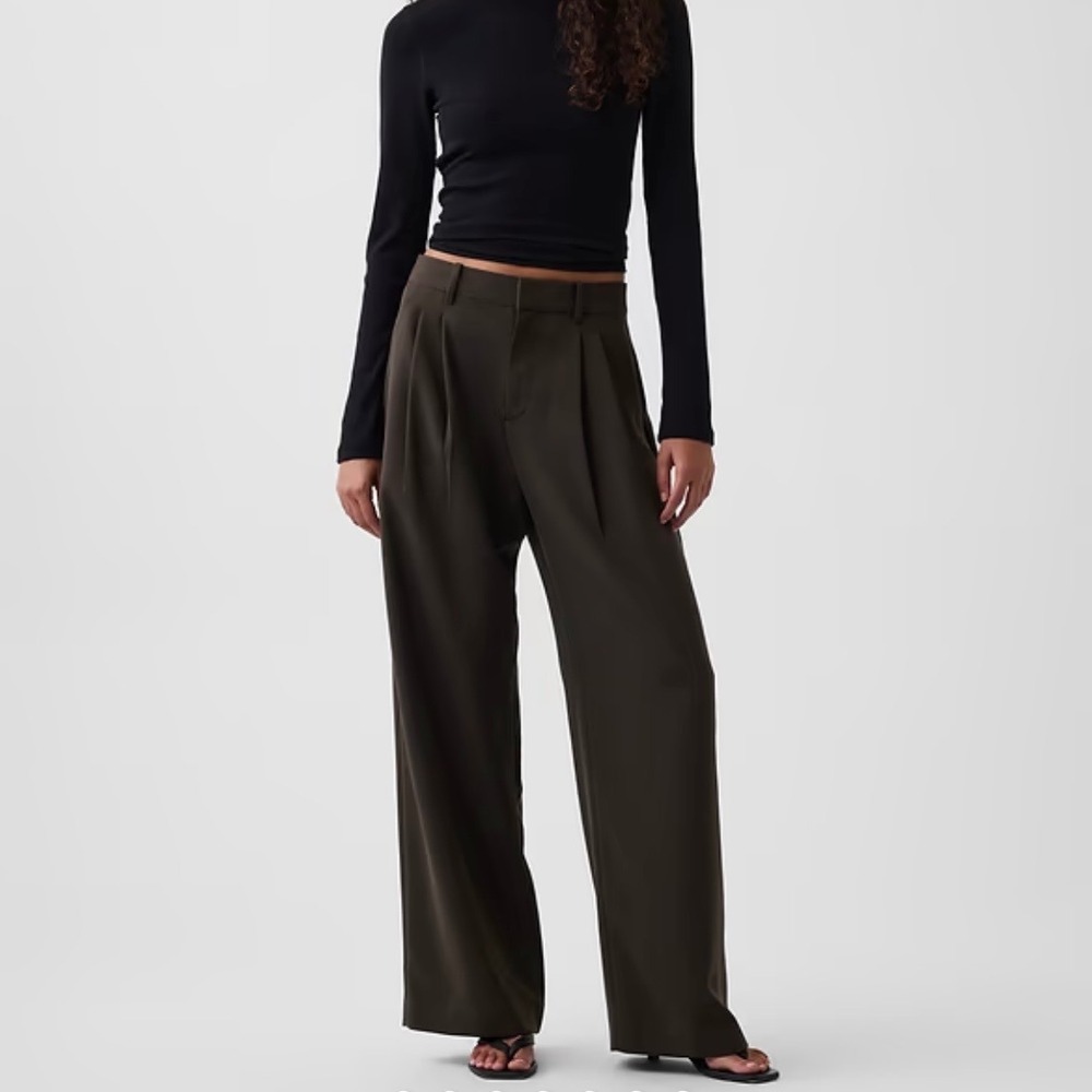 Gap 365 High Rise Pleated Trousers Women's 6T Deep Woods Green Wide Leg Classic
